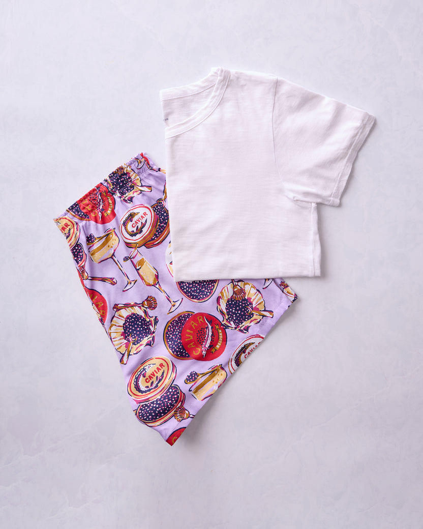 Champagne & Caviar - Eco Satin Boyfriend Boxers & Saturday Tee Bundle - Multi - Printfresh