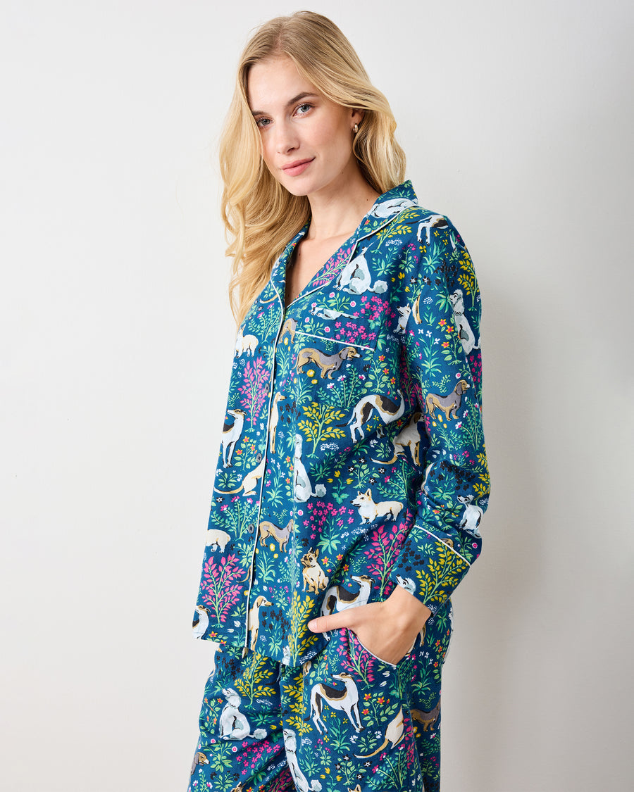 Must Love Dogs - Petite Lightweight Flannel Long PJ Set - Indigo - Printfresh