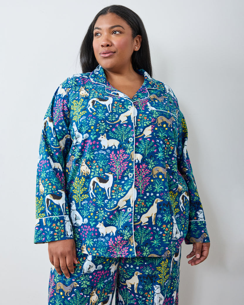 Must Love Dogs - Petite Lightweight Flannel Long PJ Set - Indigo