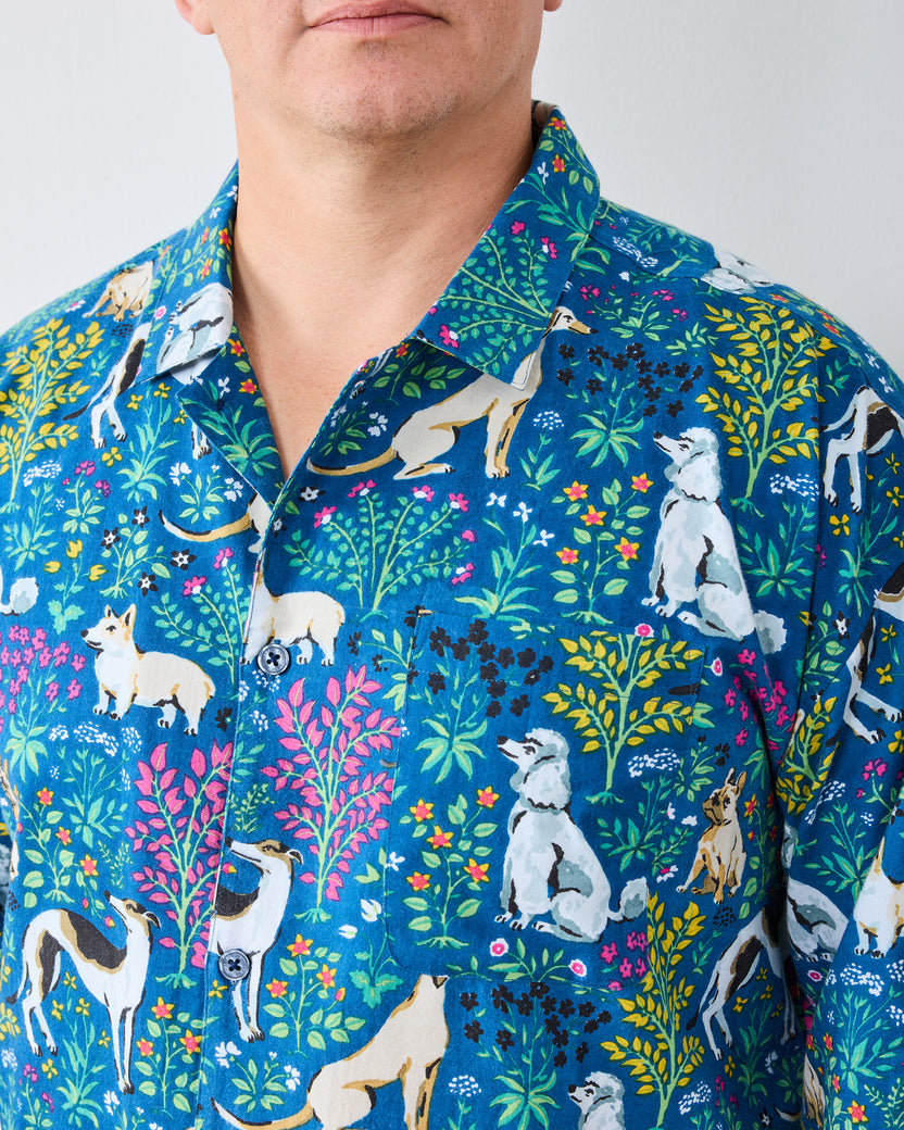 Must Love Dogs - Men's Lightweight Flannel Long PJ Set - Indigo - Printfresh