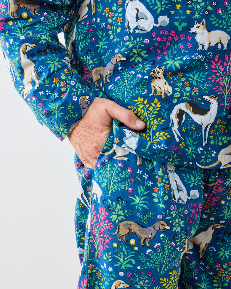 Must Love Dogs - Men's Lightweight Flannel Long PJ Set - Indigo - Printfresh