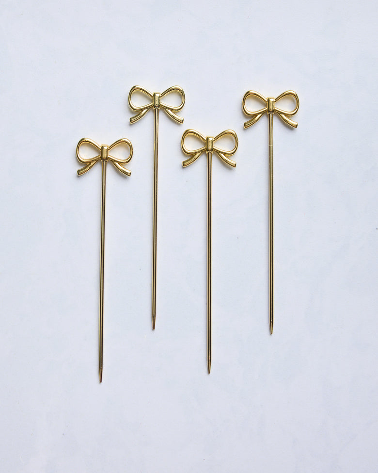 Gold - Gold Bow Cocktail Picks - Set of 4 - Printfresh