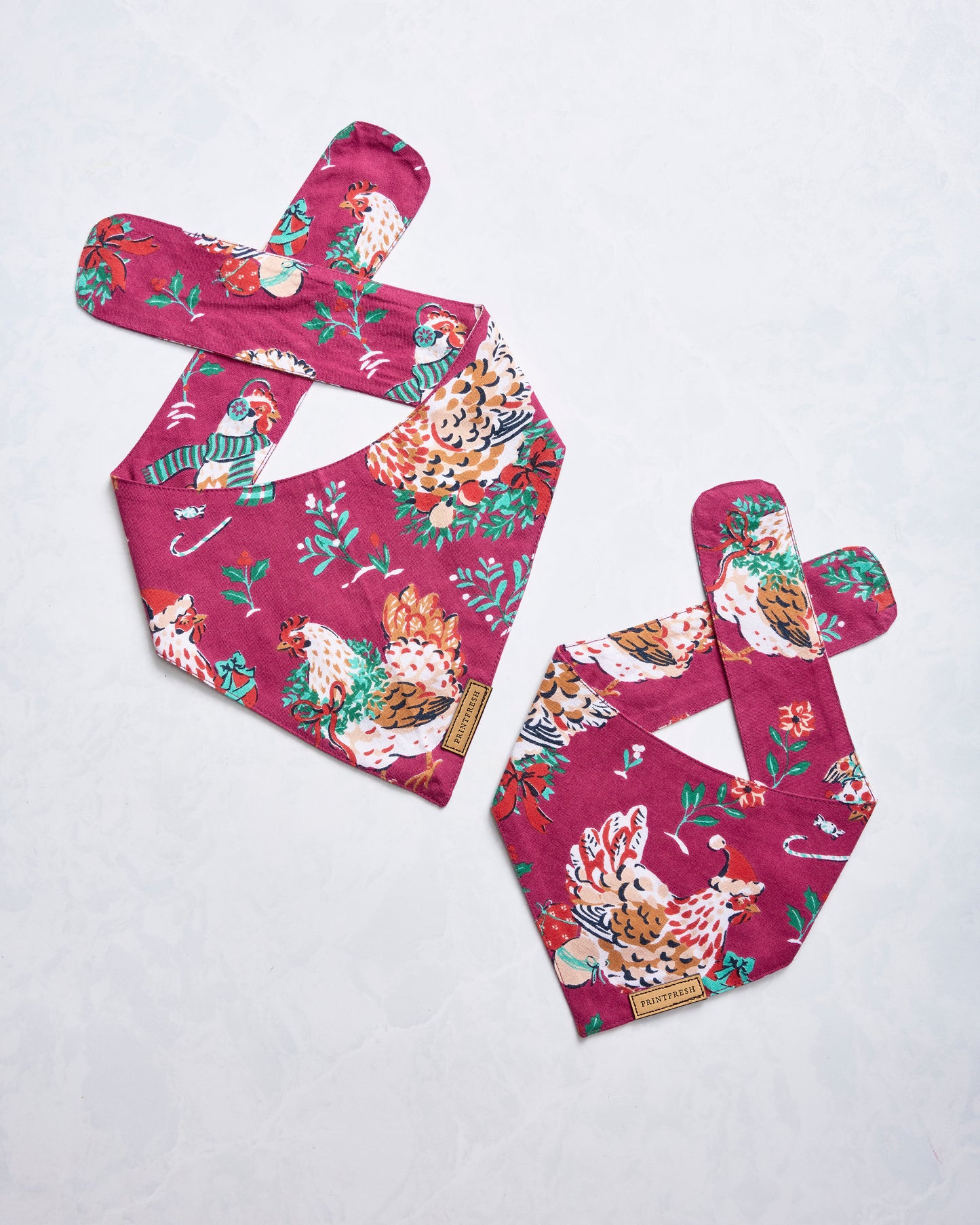 Holiday Hens - Lightweight Flannel Pet Bandana - Burgundy - Printfresh