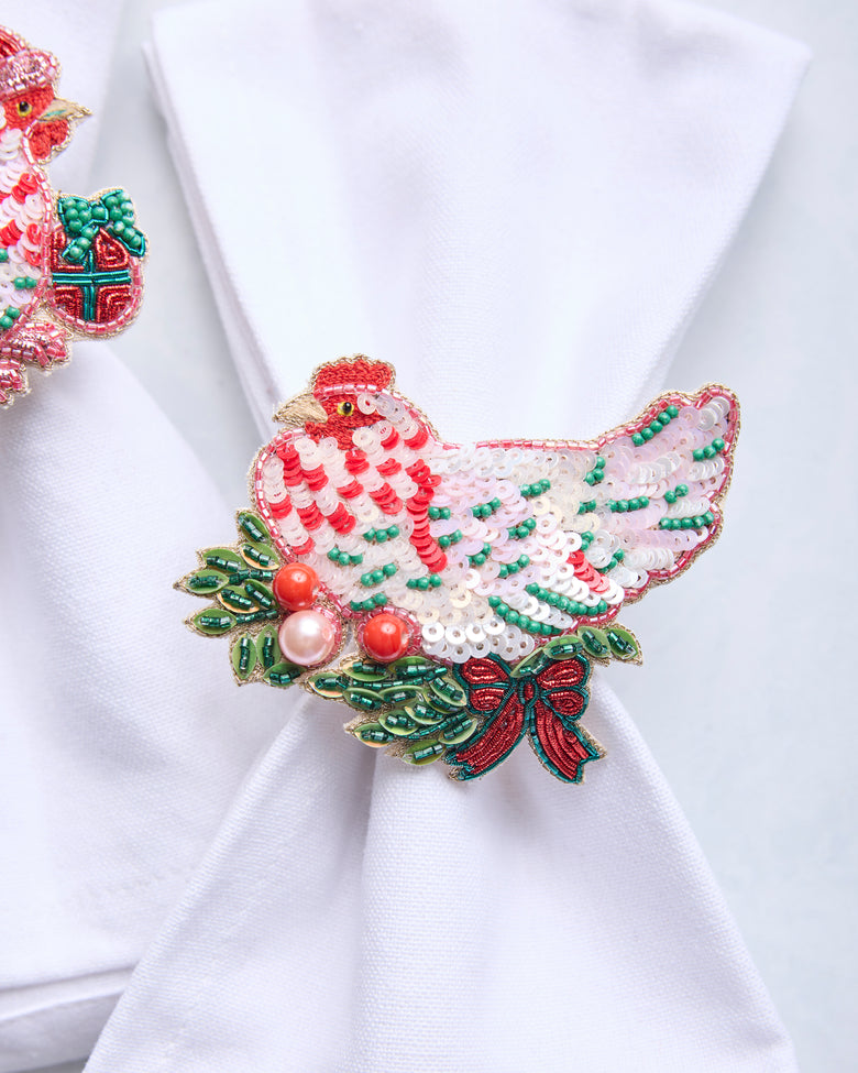Holiday Hens - Napkin Ring Set Of 2 - Gold Ink - Printfresh