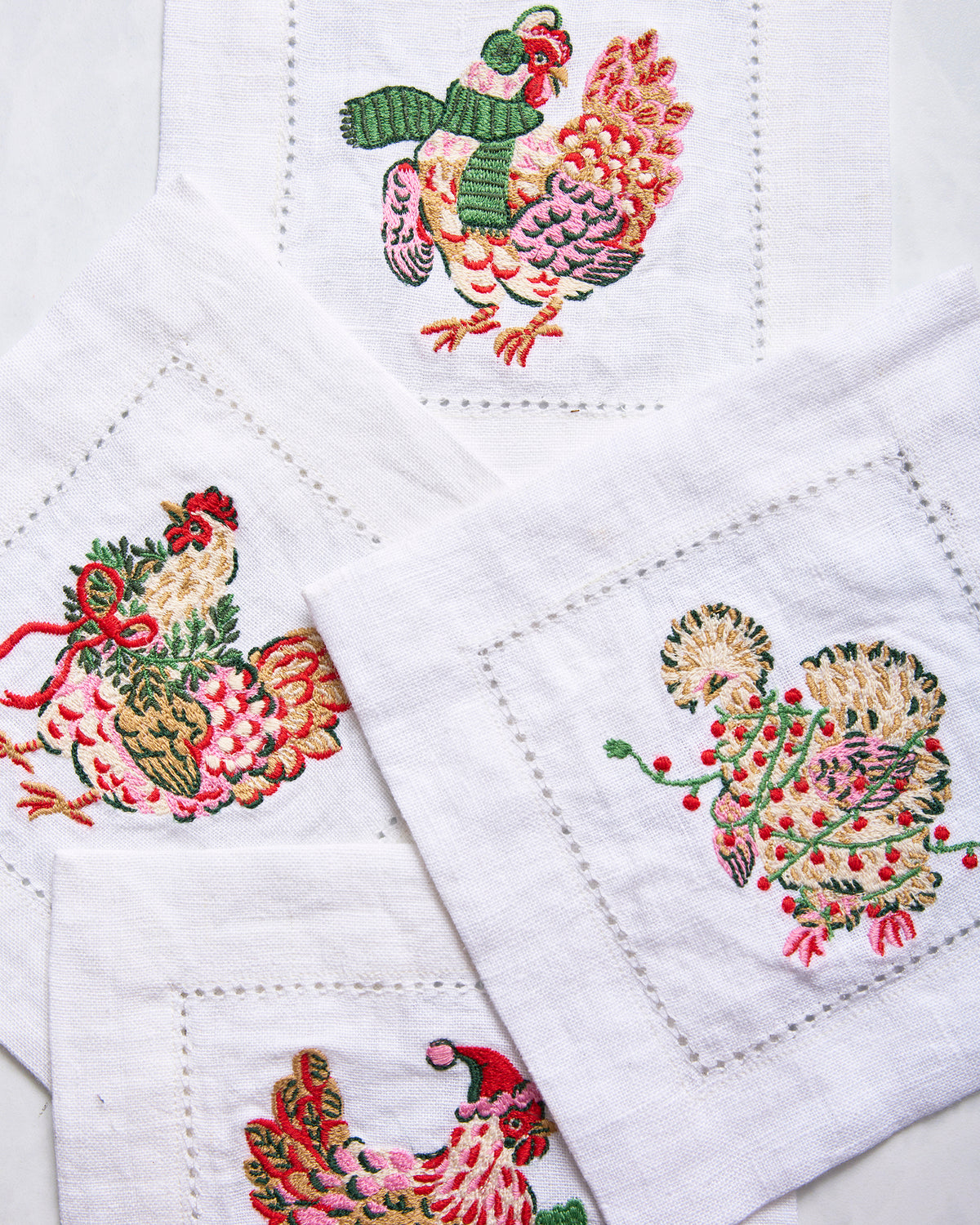 Holiday Hens - Set of 4 Cocktail Napkins - Sage - Printfresh
