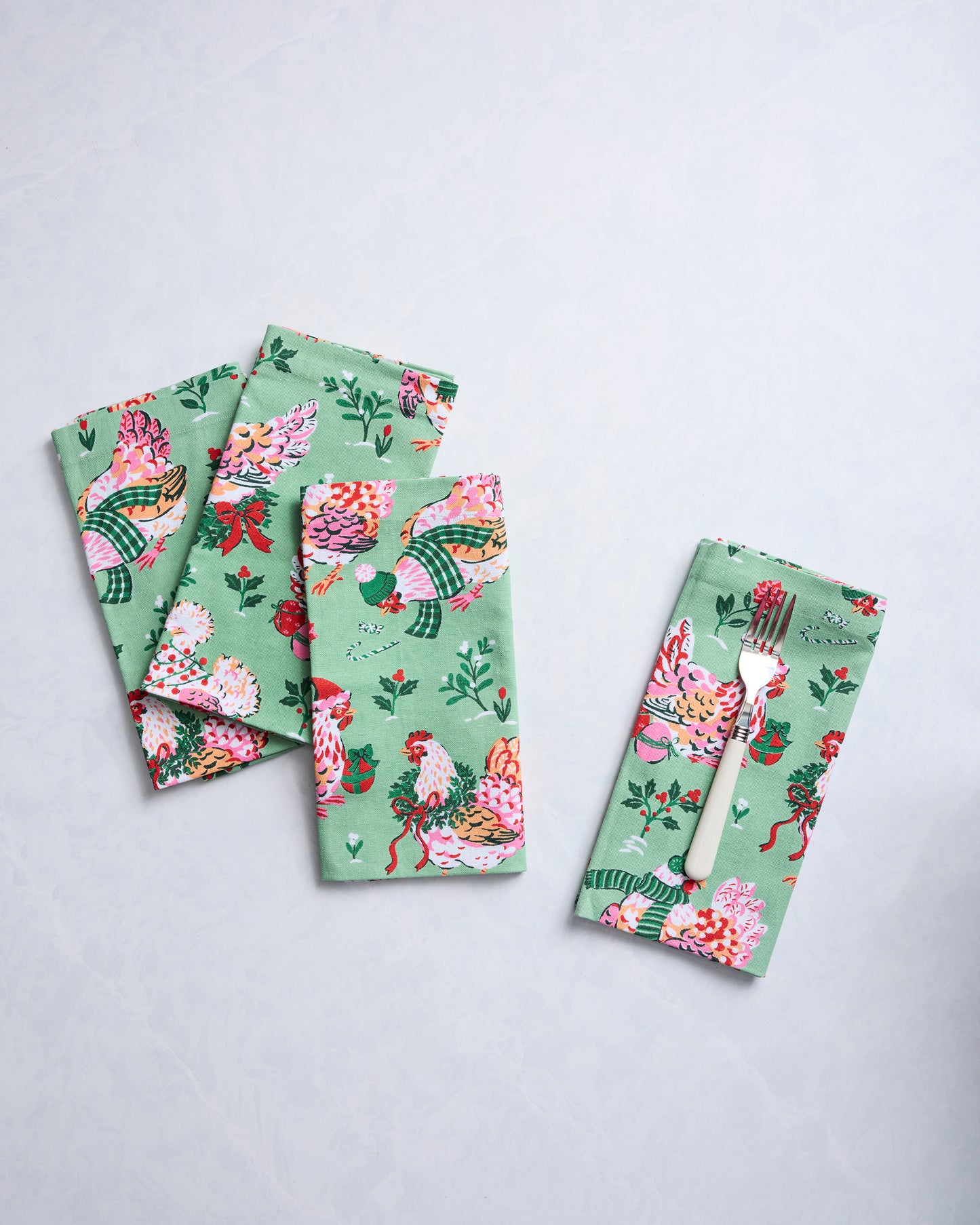 Holiday Hens - Dinner Napkins Set of 4 - Sage - Printfresh