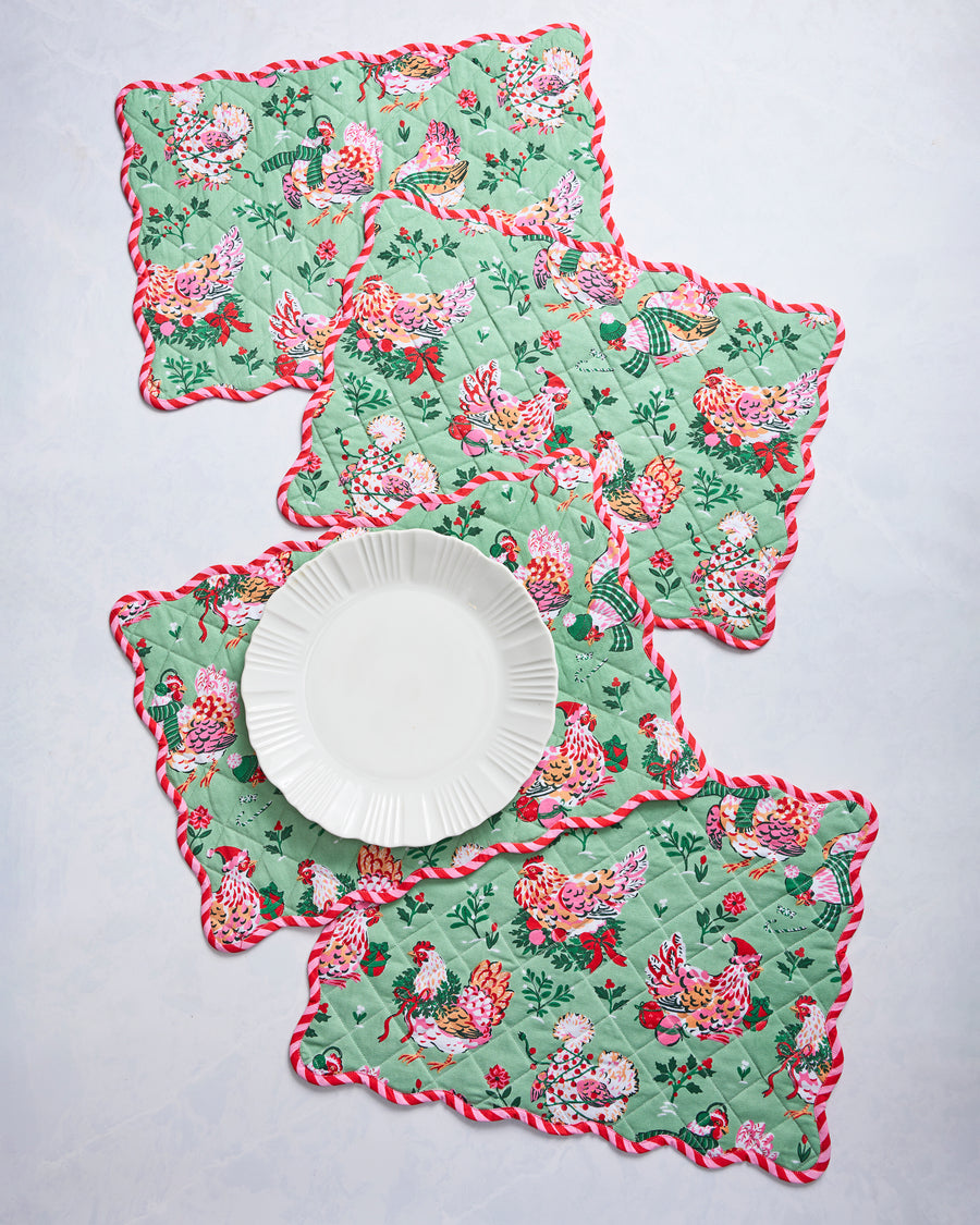 Holiday Hens - Set of 4 Placemats - Sage - Printfresh