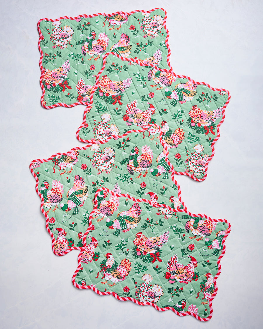 Holiday Hens - Set of 4 Placemats - Sage - Printfresh