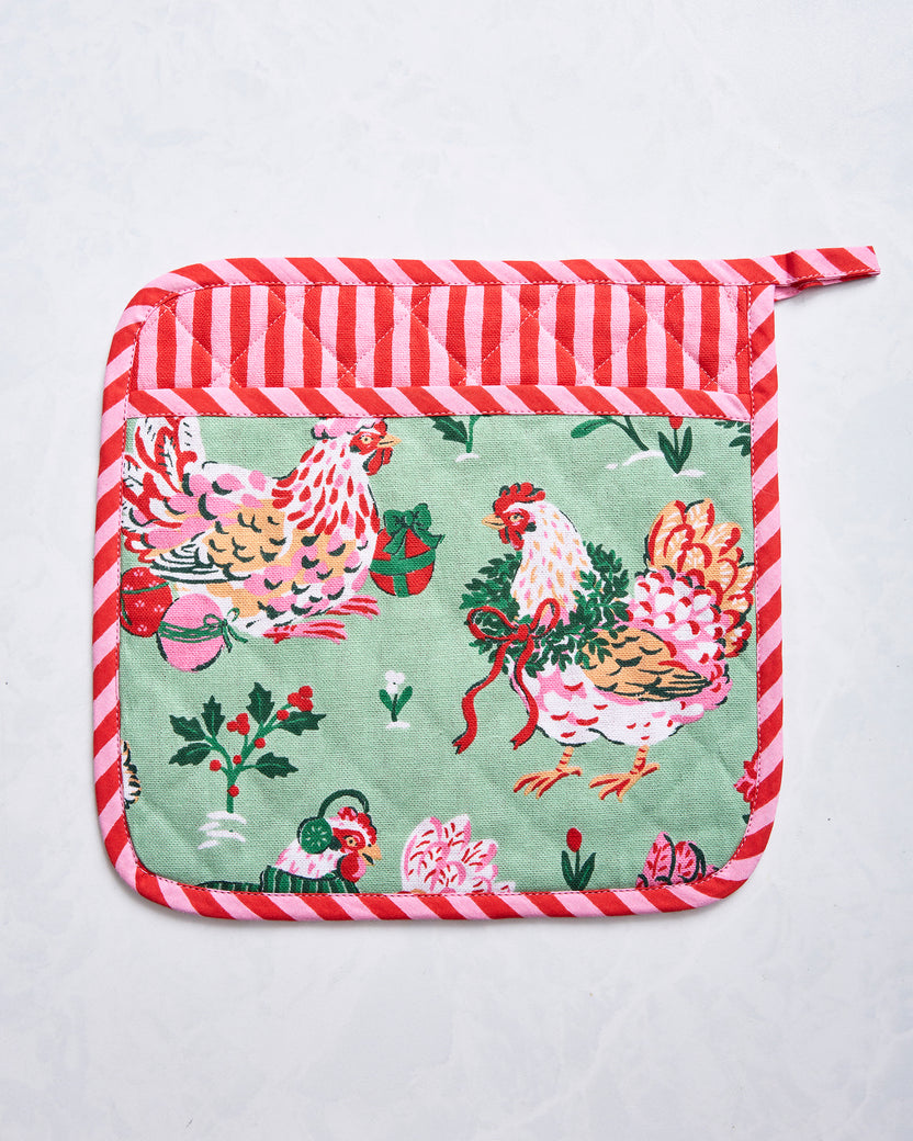 Holiday Hens - Pot Holder - Sage - Printfresh