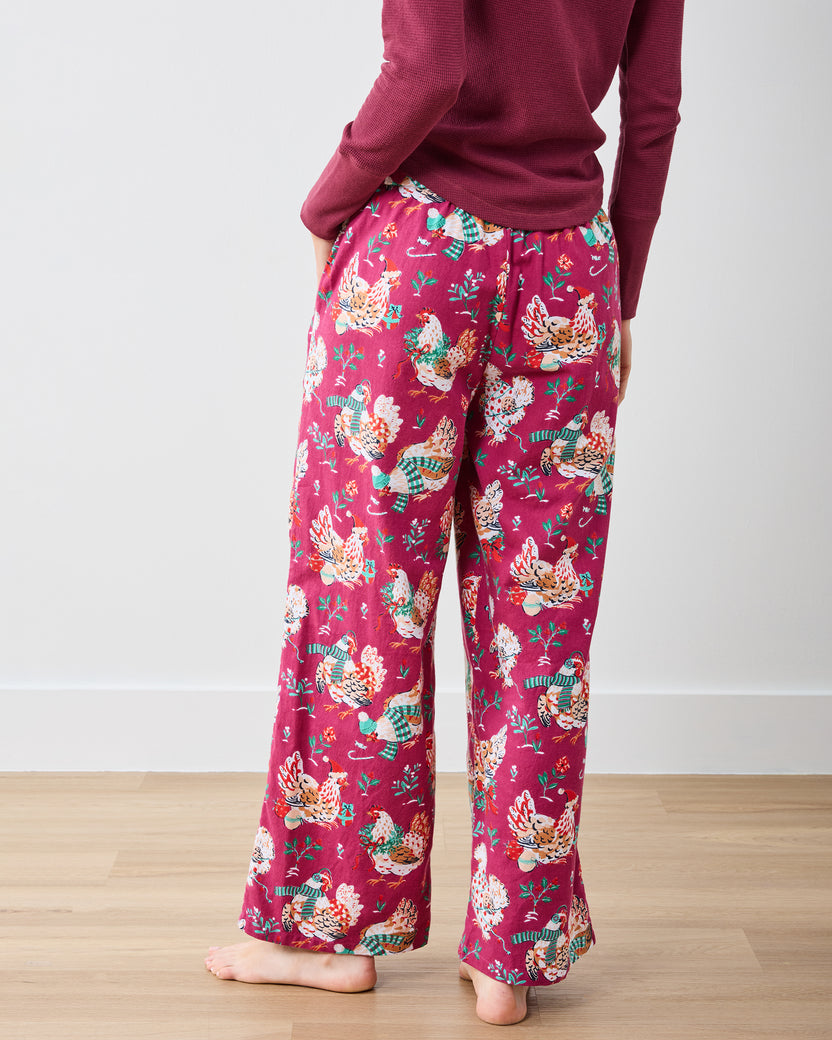 Holiday Hens - Lightweight Flannel Wide Leg PJ Pants - Burgundy - Printfresh