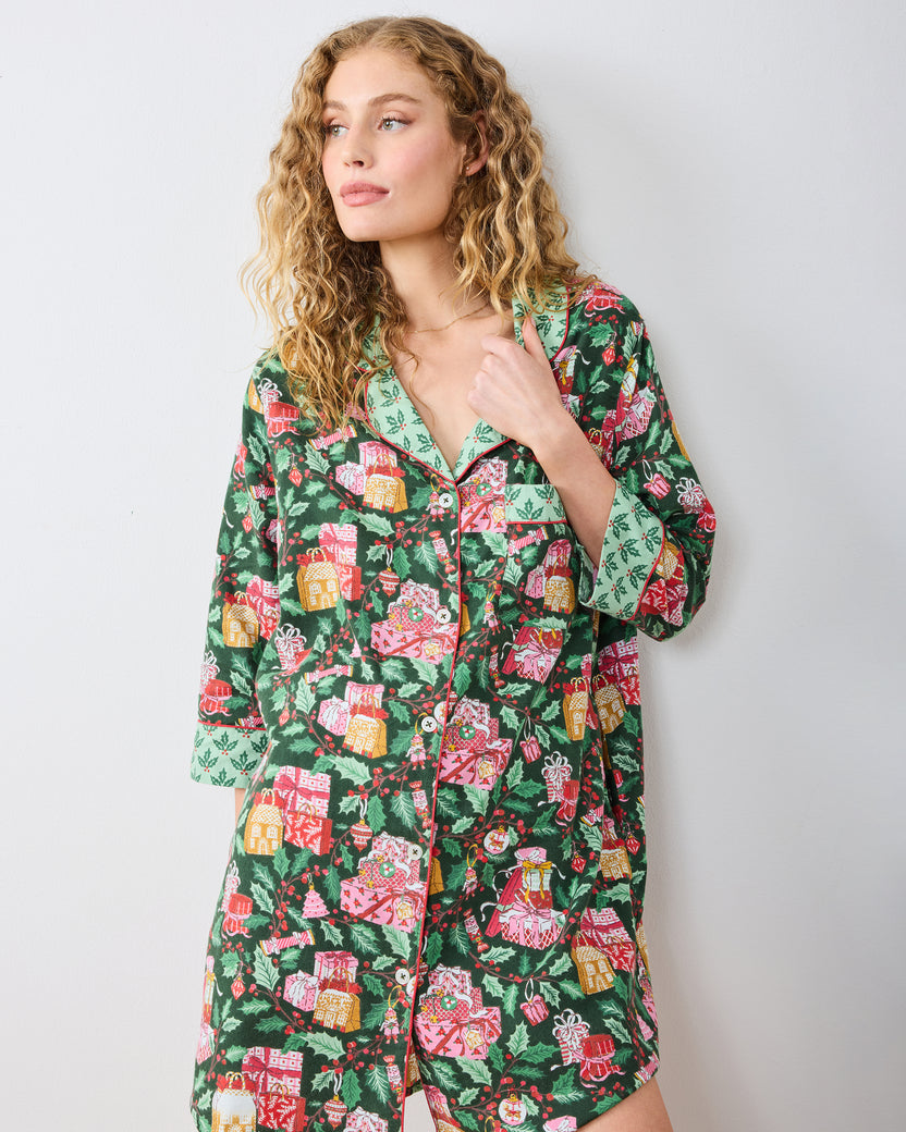 Holly Gifts - Lightweight Flannel Sleep Shirt - Garland - Printfresh