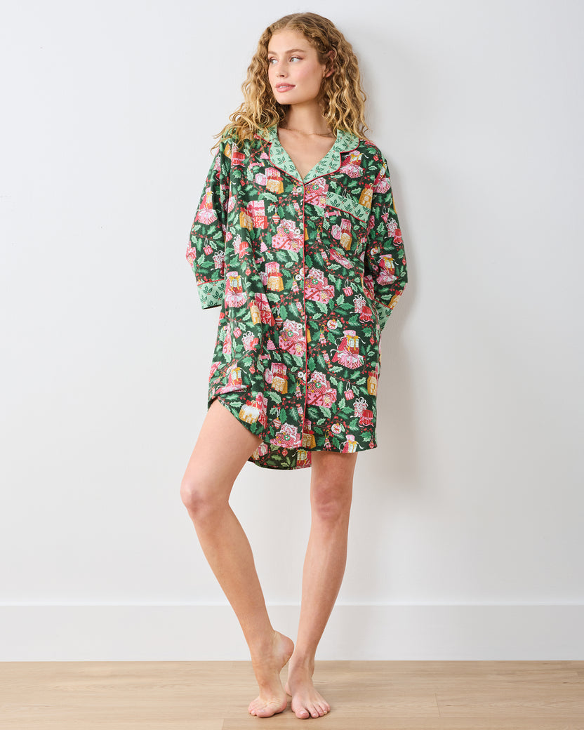 Holly Gifts - Lightweight Flannel Sleep Shirt - Garland - Printfresh