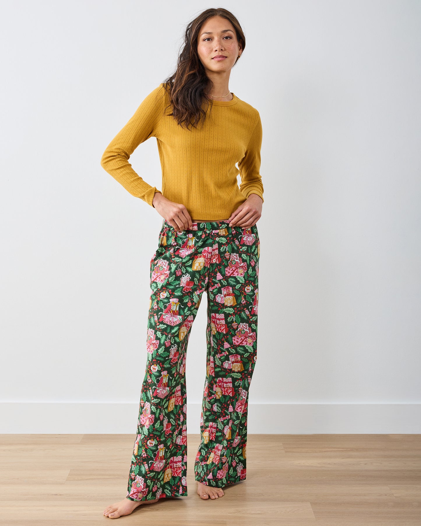 Holly Berry - Lightweight Flannel PJ Pants - Sage - Printfresh