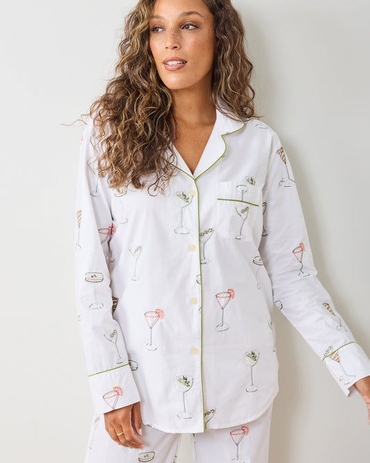 Martini Hour - Embroidered Long PJ Set - Cloud - Printfresh