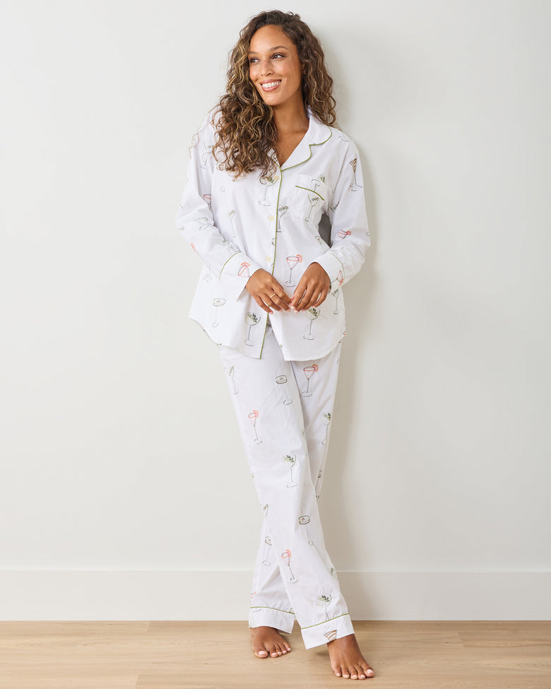 Martini Hour - Embroidered Long PJ Set - Cloud - Printfresh