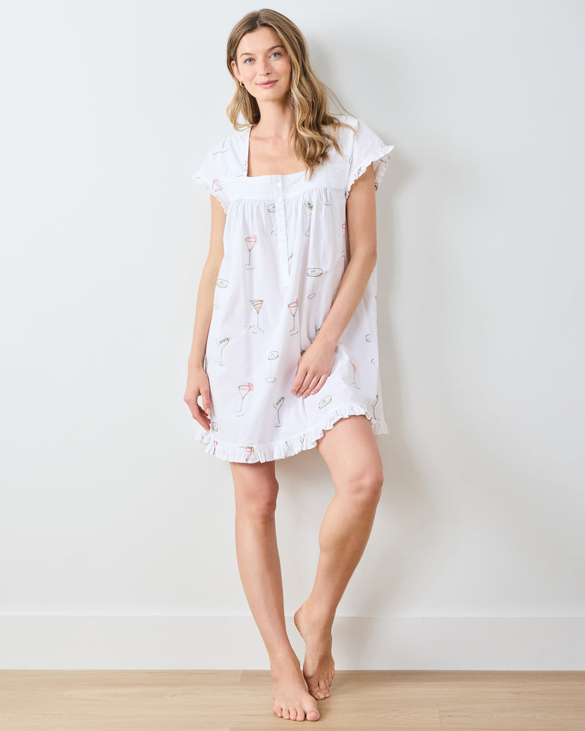 Martini Hour - Embroidered Pintuck Nightgown - Cloud - Printfresh