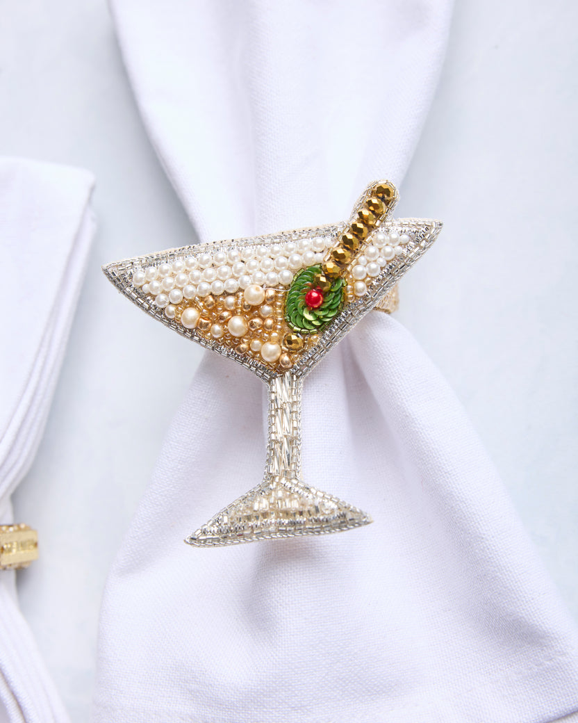 Martini & Olive - Napkin Ring Set Of 2 - Sliver Multi - Printfresh