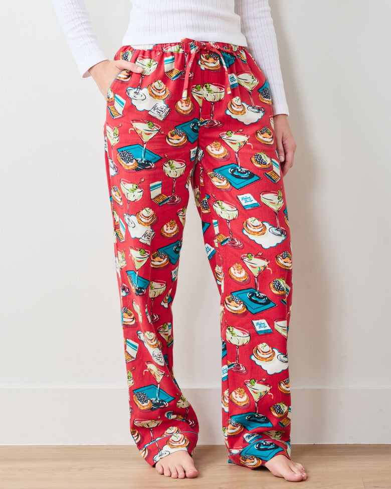 Blinis & Martinis - Midweight Flannel PJ Pants - Matchbook Red - Printfresh