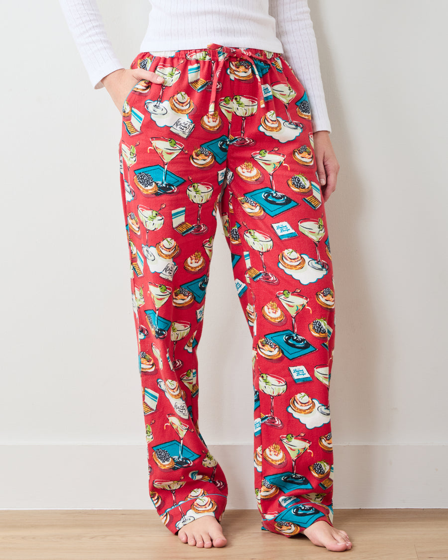 Blinis & Martinis - Midweight Flannel PJ Pants - Matchbook Red - Printfresh