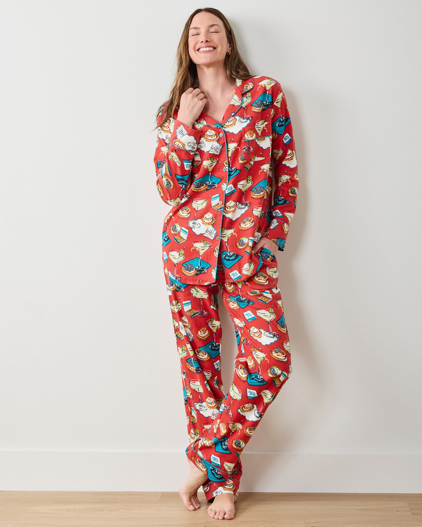 Blinis & Martinis - Midweight Flannel Long PJ Set - Matchbook Red - Printfresh