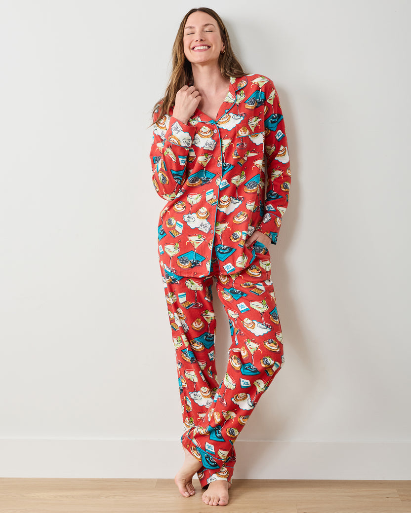 Blinis & Martinis - Midweight Flannel Long PJ Set - Matchbook Red - Printfresh