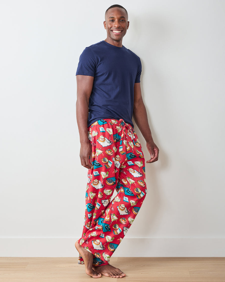 Blinis & Martinis - Midweight Flannel Men's PJ Pants - Matchbook Red - Printfresh