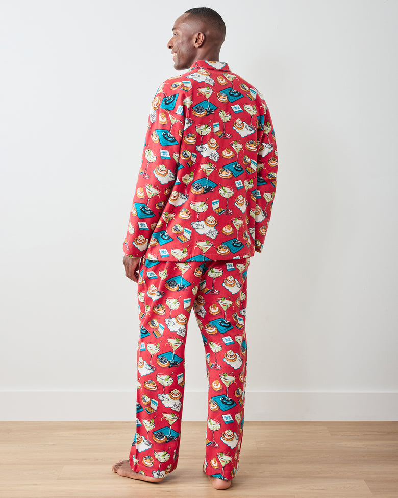 Blinis & Martinis - Men's Midweight Flannel Long PJ Set -  Matchbook Red - Printfresh