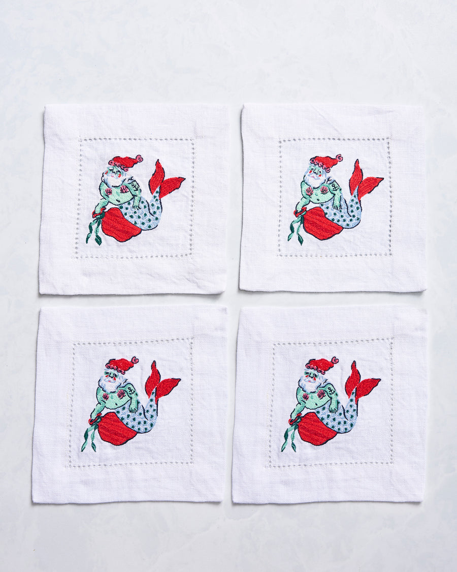 Merry Mermen - Set of 4 Cocktail Napkins - Dolphin Tail - Printfresh