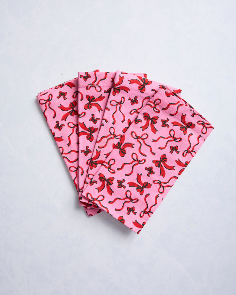Red Ribbons - Print Napkins Set of 4 - Pink - Printfresh