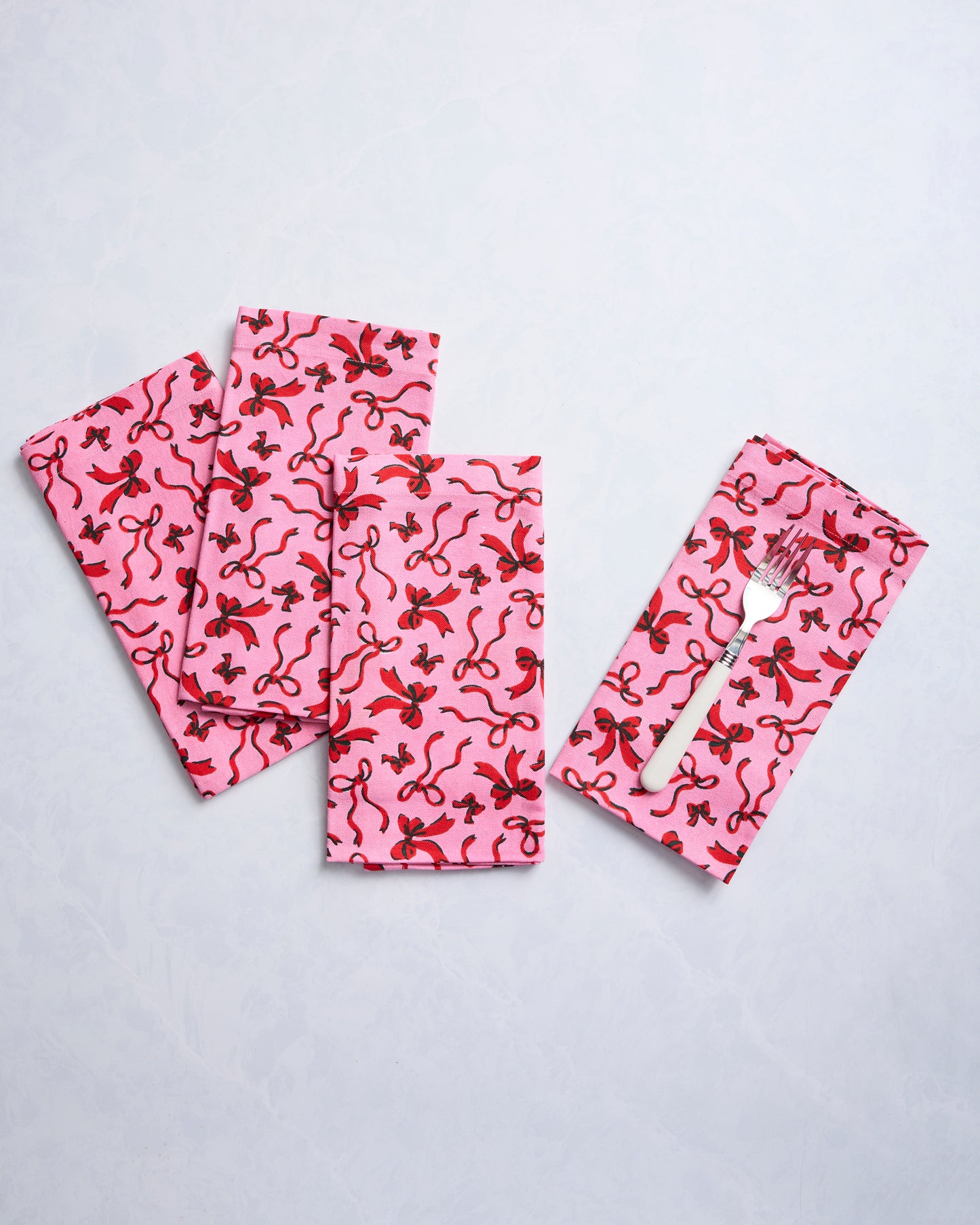 Red Ribbons - Dinner Napkins Set of 4 - Pink Tinsel - Printfresh