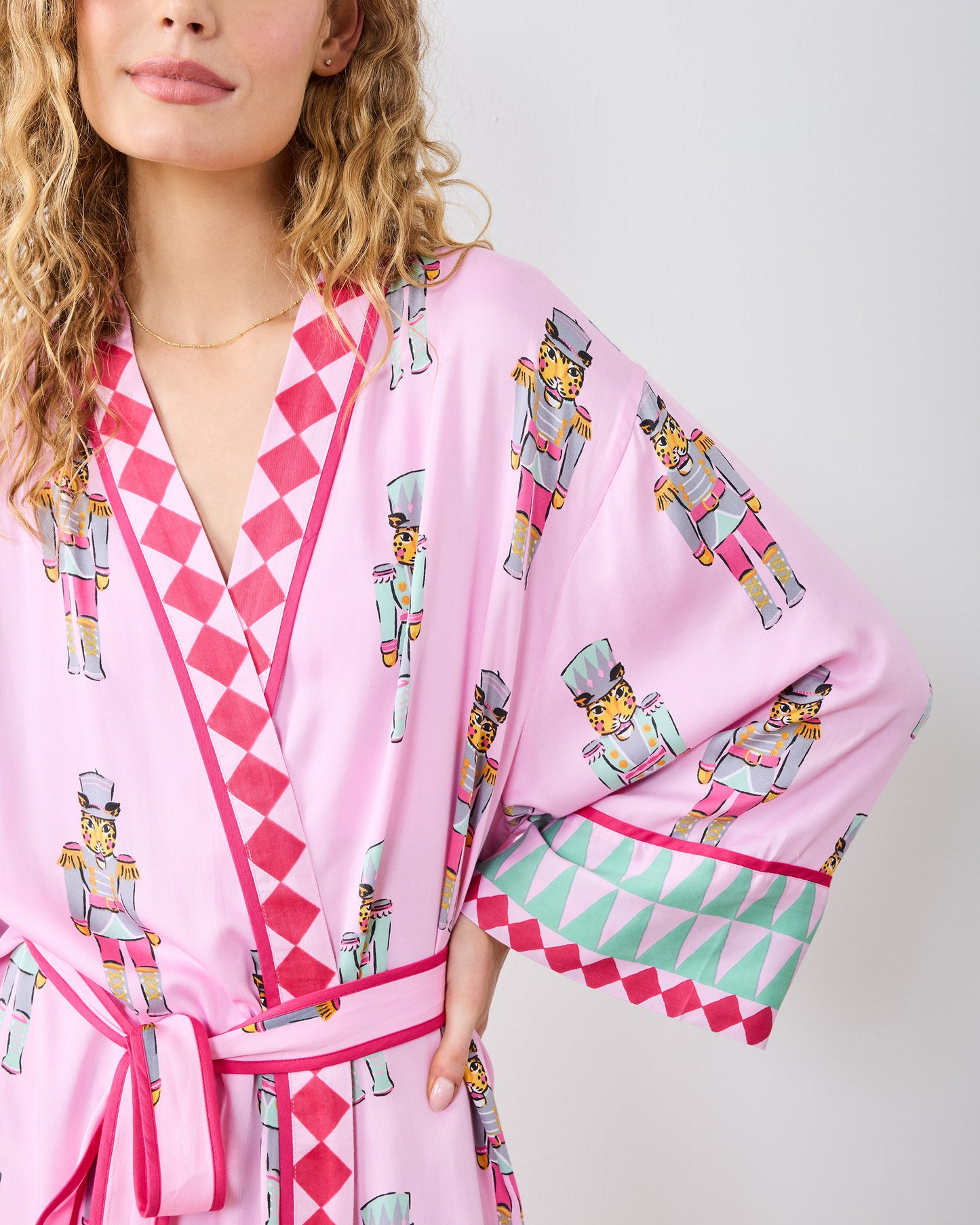 Leopard Nutcrackers - Eco Satin Robe - Pink Candy Cane - Printfresh