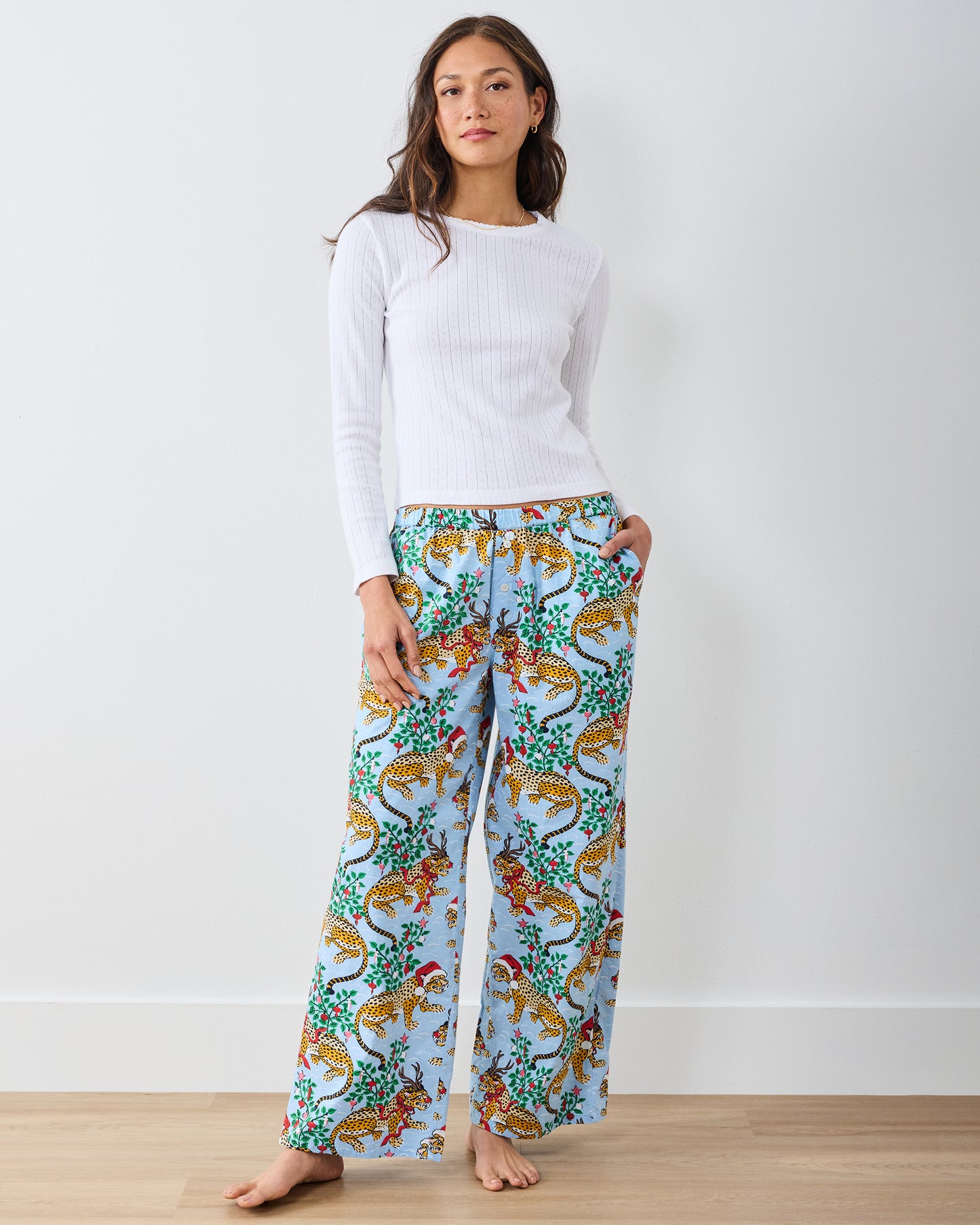 Very Merry Bagheera - Wide Leg PJ Pants - Pale Blue - Printfresh