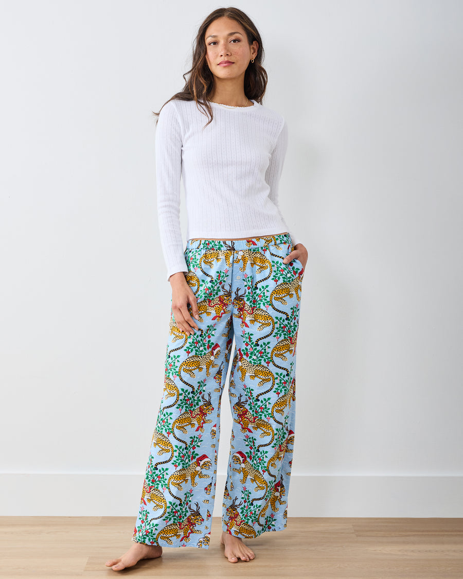 Very Merry Bagheera - Wide Leg PJ Pants - Pale Blue - Printfresh