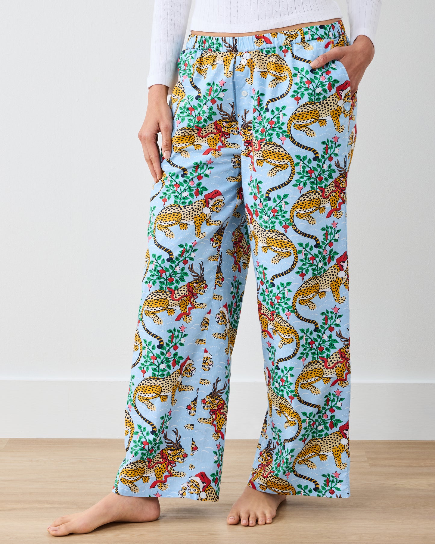 Very Merry Bagheera - Wide Leg PJ Pants - Pale Blue - Printfresh