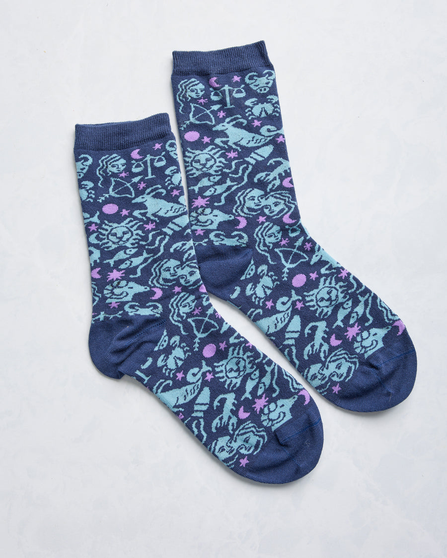 DELETE Blue - Zodiac Crew Socks - Printfresh
