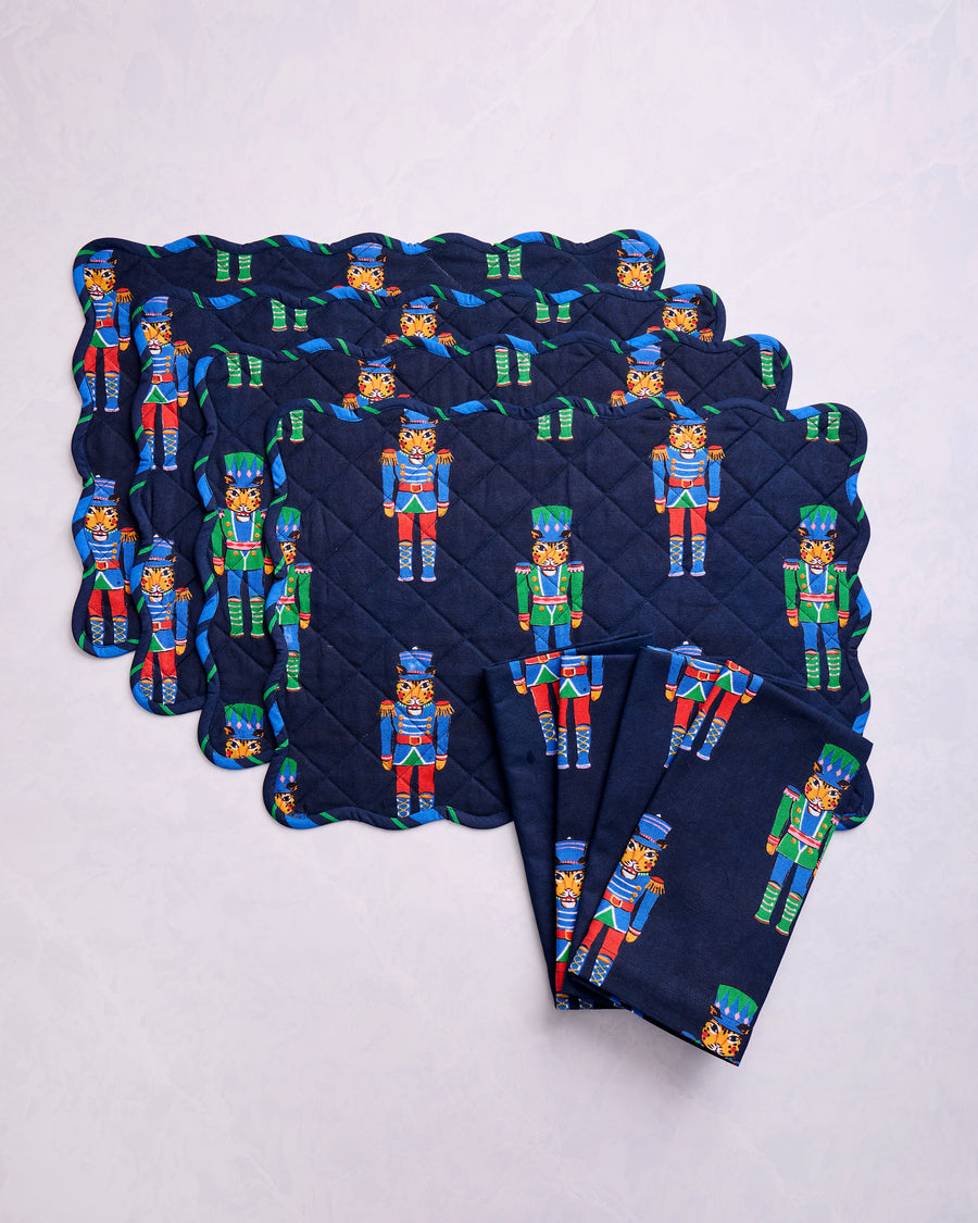 Leopard Nutcrackers - Set of 4 Placemats & Napkins Bundle - Navy - Printfresh