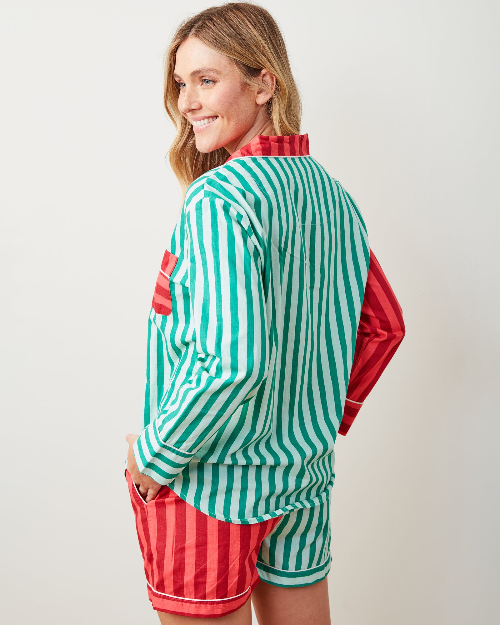 Holiday Stripes - Long Sleeve Top & Shorts Set - Spearmint & Peppermint - Printfresh