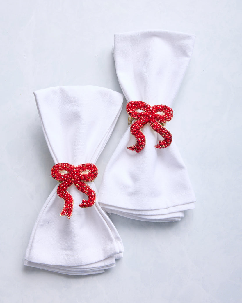 Holiday Bow - Napkin Ring Set Of 2 - Red - Printfresh