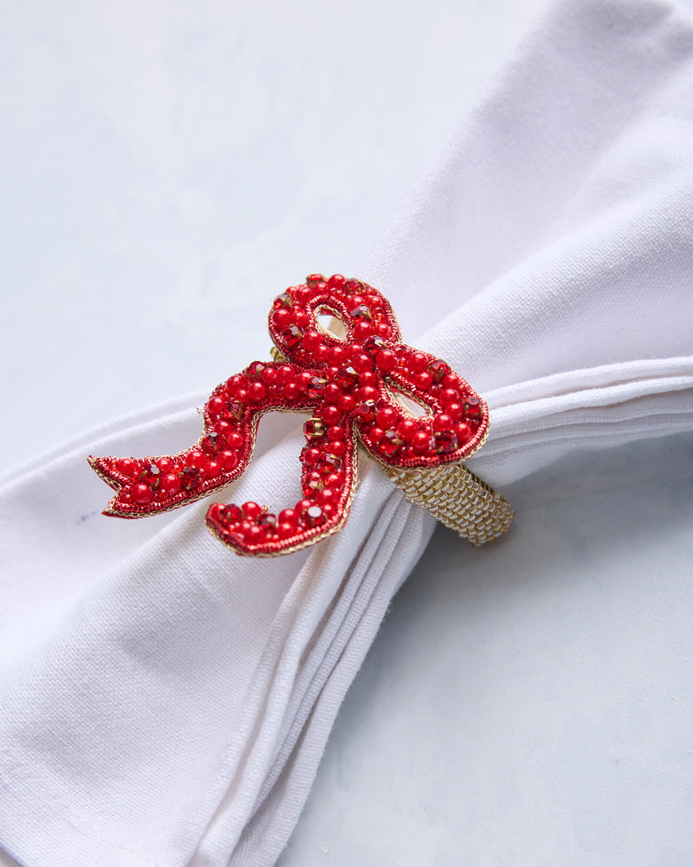 Holiday Bow - Napkin Ring Set Of 2 - Red - Printfresh