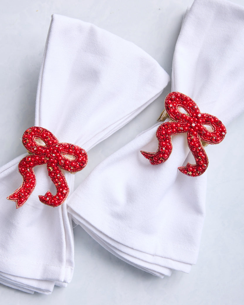 Holiday Bow - Napkin Ring Set Of 2 - Red - Printfresh