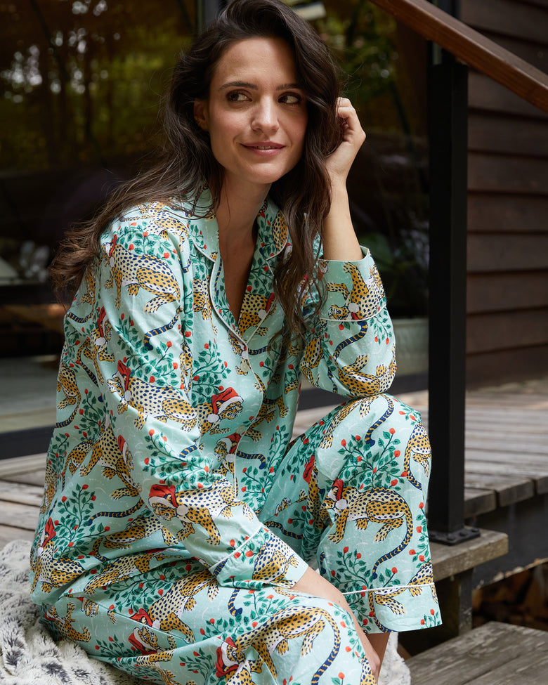 Holly Jolly Bagheera - Flannel Long Sleep Set - Frosted Mint - Printfresh