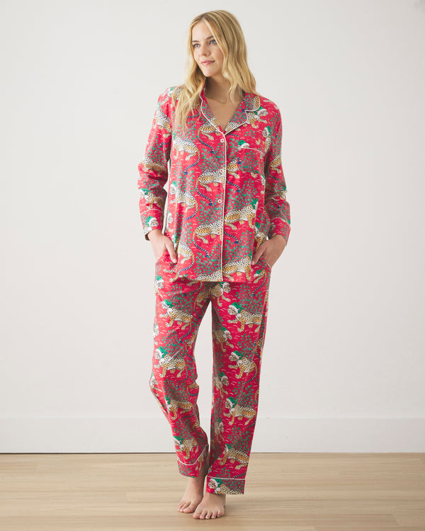 Holly Jolly Bagheera - Flannel Long PJ Set - Ruby - Printfresh