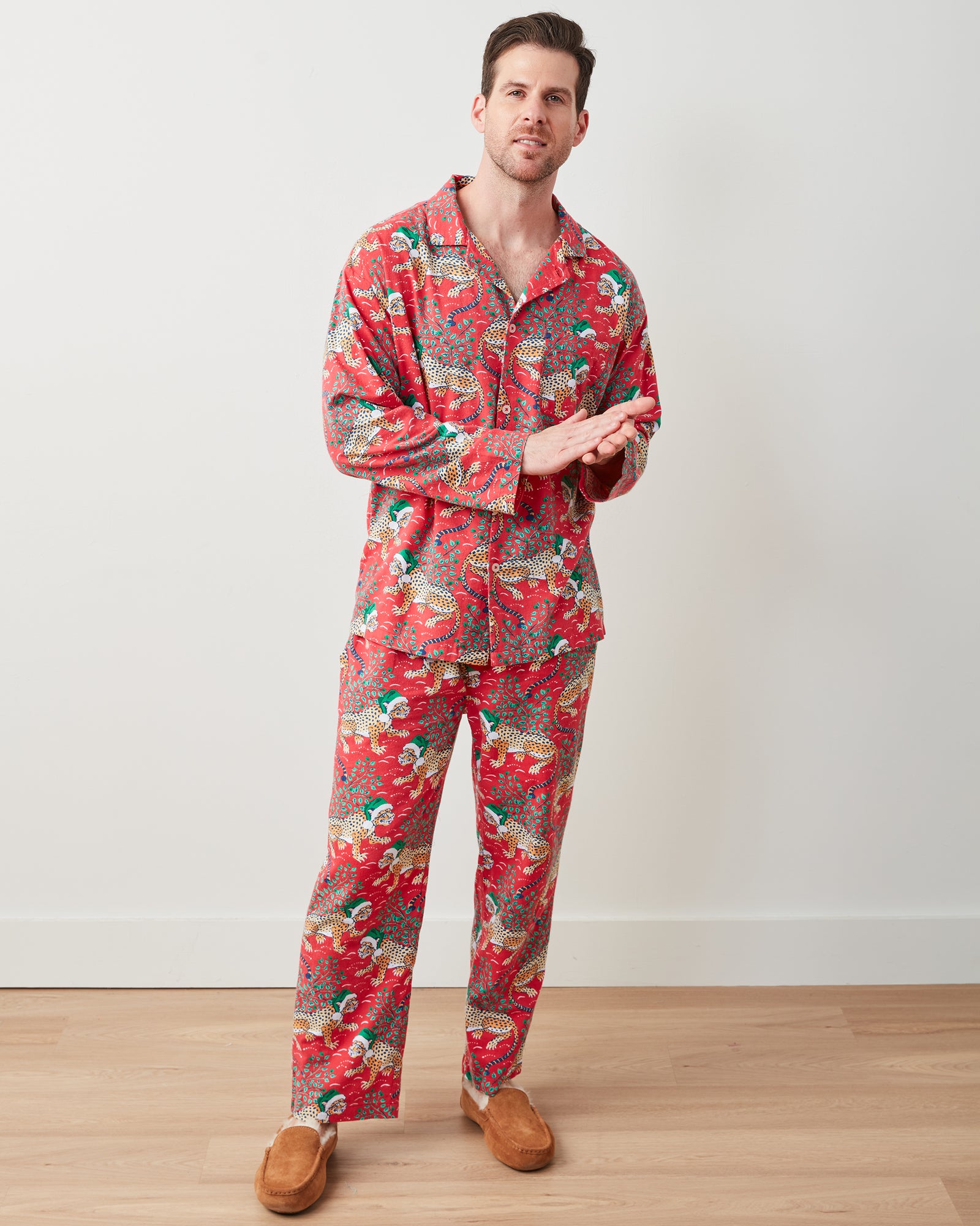 Holly Jolly Bagheera - Men's Flannel Long PJ Set - Ruby - Printfresh