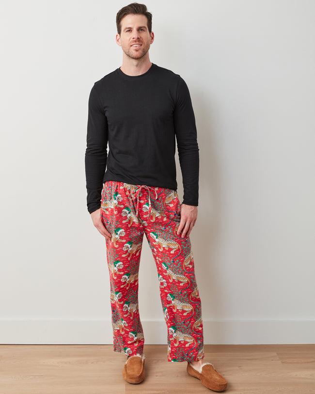 Holly Jolly Bagheera - Men's Flannel PJ Pants - Ruby - Printfresh