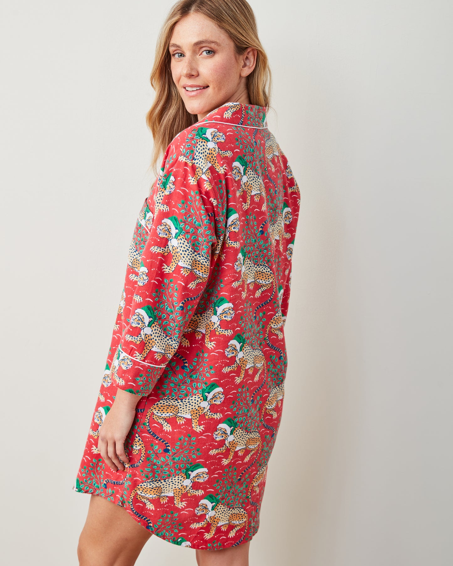 Holly Jolly Bagheera - Lightweight Flannel Sleep Shirt - Ruby - Printfresh