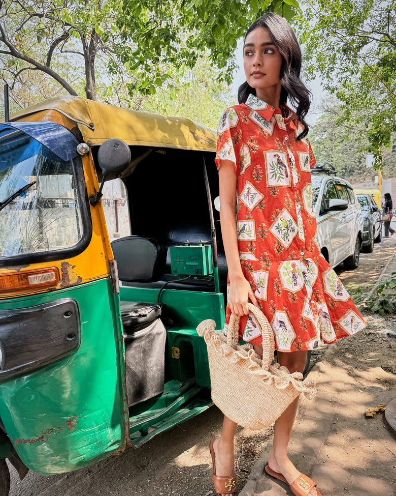 Birds Of India - Gracie Dress - Copper - Printfresh