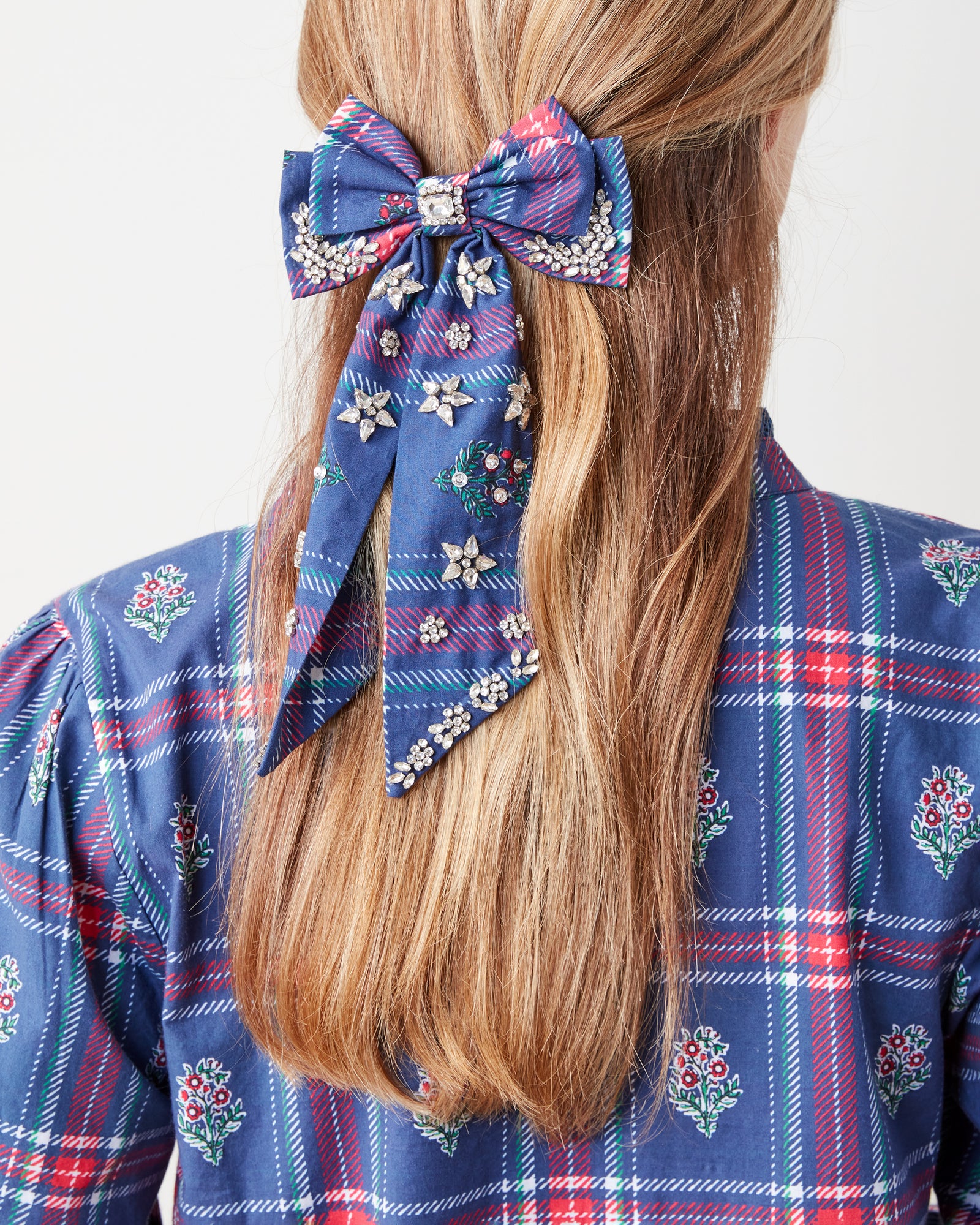 Nostalgia Plaid - Embellished Bow - Navy - Printfresh