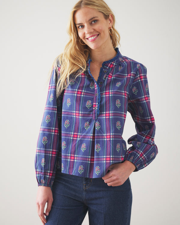 Nostalgia Plaid - On the Books Blouse - Navy - Printfresh