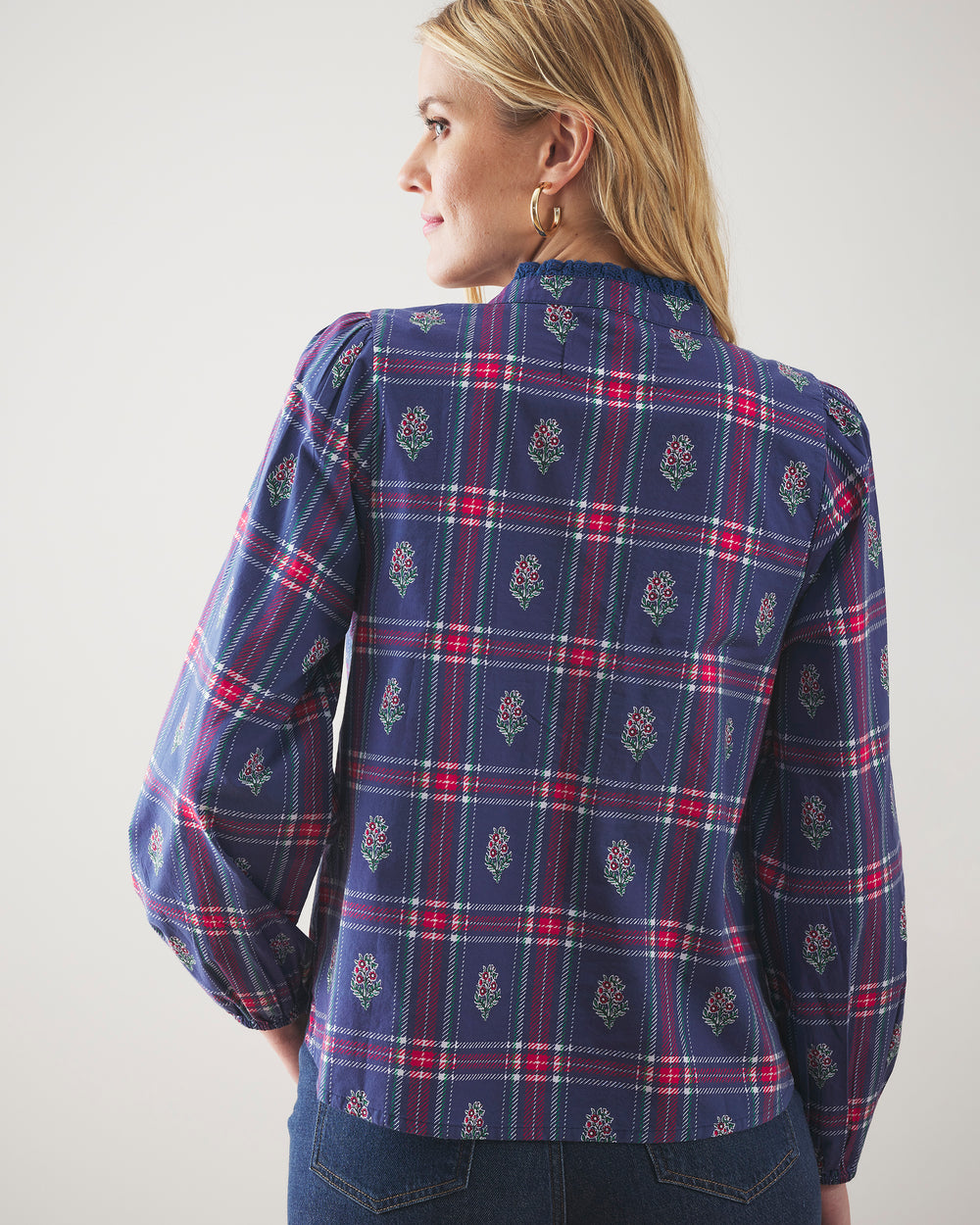 Nostalgia Plaid - On the Books Blouse - Navy - Printfresh