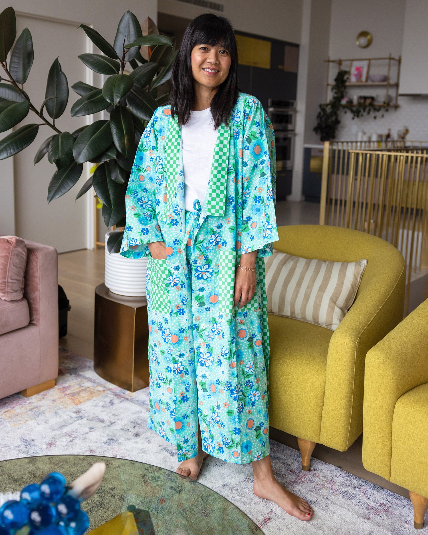 Printfresh + Oh Joy! - Posh Petals - Cropped Pajama Pants - Spearmint